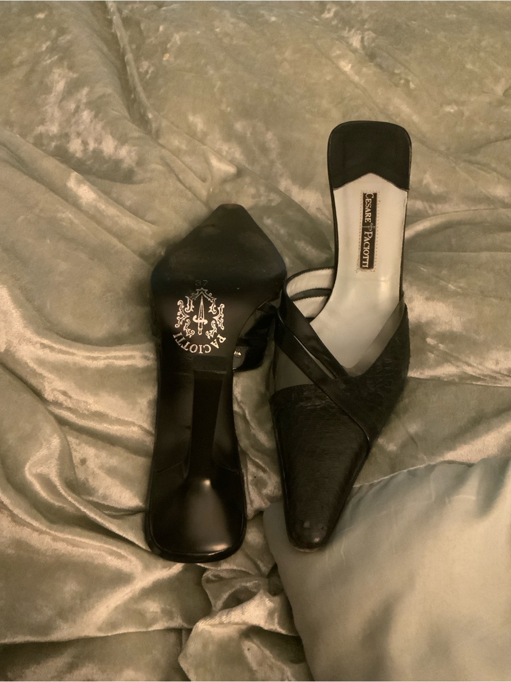 Cesare Paciotti Black Pointed-Toe Slip-On Mules